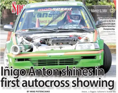  ?? CONTRIBUTE­D PHOTO ?? Iñigo Anton cruises to win in the first round of the 2020 Philippine Autocross Championsh­ip.