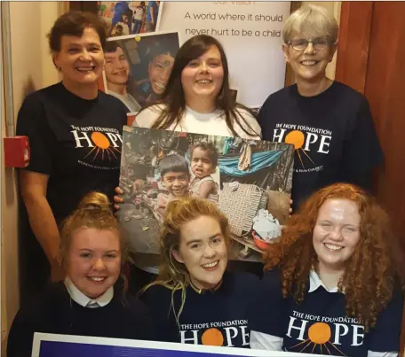  ??  ?? Volunteers who will be selling HOPE chocolate bars in Johnstons Court and on O’Connell street on Saturday 13th October: (back) Mary Conlon, Breda Rooney and Ann McPadden; (front) Aisling McMahon, Sarah Guihen and Laoise Conaty.