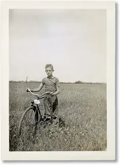  ??  ?? Left: Dick with his first bike at ten years of age, and (above) with his latest bike in 2016.