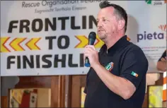  ??  ?? Wexford based Anthony Byrne (Vice Chair of Rescue Organisati­on Ireland and Ambulance Officer with National Ambulance Service) addressing the group at the finish.