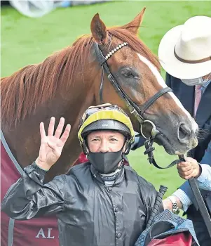  ?? Picture: Shuttersto­ck. ?? Frankie Dettori celebrates after partnering Stradivari­us to a fourth successive victory in The Al Shaqab Goodwood Cup Stakes on the opening day of Glorious Goodwood.