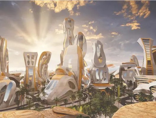  ?? HUSSEIN BAKRI/ BAD CONSULT ?? The $6-billion Akon City, planned for the Senegal coastline, is futuristic in design and intended to “give the people the feeling of Africa.”