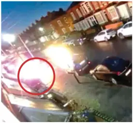  ?? ?? CCTV: Footage shows the victim, circled, engulfed by the flames