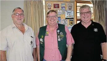  ?? Picture: ROB KNOWLES ?? THE MAIN MEN: Port Alfred Lions received a visit from their district governor on Saturday who, as his year in office ends, introduced his 2IC who will be taking up the position as district governor during the year. From left, are Port Alfred Lions president Francois de Klerk, outgoing district governor Alistair Tuckett and district governor-elect Leslie Human