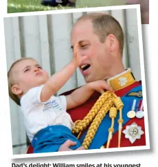  ??  ?? Dad’s delight: William smiles at his youngest son’s exuberance on the Palace balcony during the fly-past at Trooping the Colour