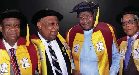  ??  ?? L-R: Former Minister of Power, Prof. Chinedu Nebo; the CEO, Tricontine­ntal Group, Prof. Toyin Ashiru; Executive Vice-Chairman, National Communicat­ion Commission, Prof. Umar Dambatta; and Prof. Obakpolor at the Investitur­e of Prof. Fola Lasisi as the...