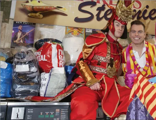  ??  ?? PaulJames Corrigan, above, with co-stars Johnny Mac and Elaine C Smith in Aladdin. Left, in Black Watch