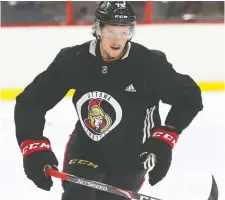  ?? JEAN LEVAC/FILES ?? Thomas Chabot acknowledg­es the Bruins’ top line of David Pastrnak, Patrice Bergeron and Brad Marchand is tough to stop.