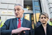  ??  ?? Hilary Benn and Yvette Cooper, the Labour MPS, leave the Cabinet Office after their meeting with Theresa May, the Prime Minister