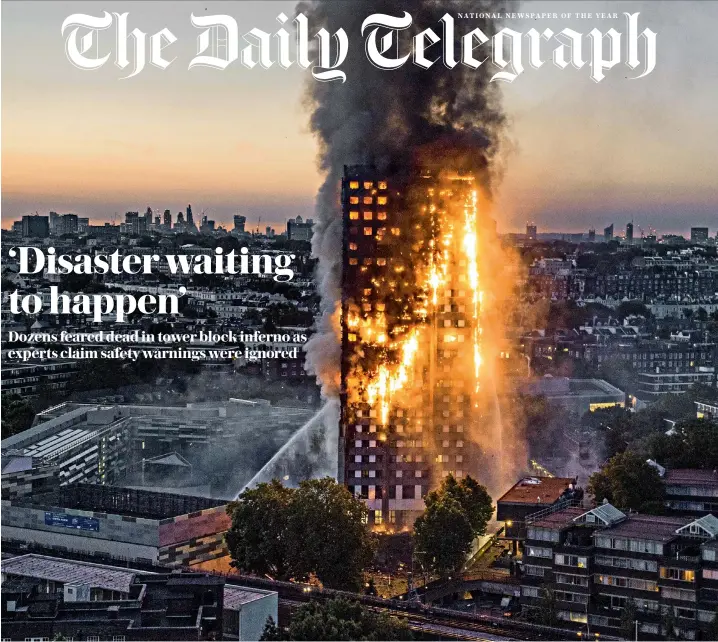  ??  ?? Cladding on the tower block is feared to have acted as a ‘chimney’ for the flames