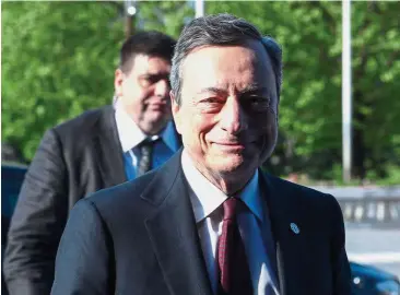  ??  ?? Sensitive point: Draghi says policy makers refrained from discussing the end of asset purchases or even the stronger euro as they focus on gauging the health of the region’s economy. — AFP