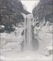  ?? Photo by Jessica Kelly ?? Even in winter, you can see some spectacula­r waterfall views, like the ones at Taughannoc­k Falls.