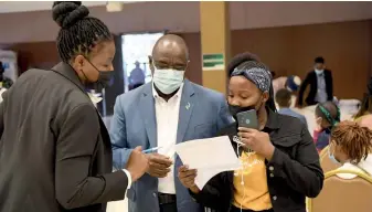  ?? ?? Managing Director, Mr Odirile B. Gabasiane; Director of Admissions, Marketing and Communicat­ions, Mrs Gugulethu Ndebele and a prospectiv­e learner