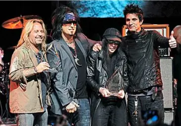  ??  ?? End of the road: Motley Crue – (from left) Vince neil, nikki Sixx, Mick Mars and Tommy Lee – says it will retire after performing 72 goodbye concerts. The Los angeles band made the announceme­nt at a press conference on Jan 28 in Hollywood.