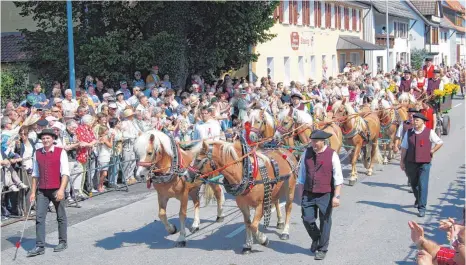  ?? FOTO: ARCHIV ?? Rund 80 Fuhrleute mit etwa 250 Pferden werden zum Umzug beim Bartholomä­er Rosstag am Sonntag, 27. August, erwartet.