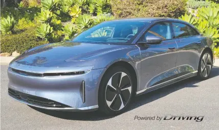  ?? PHOTOS: NADINE FILION ?? The 2024 Lucid Air Pure is a cost-conscious EV offering a powerful ride.