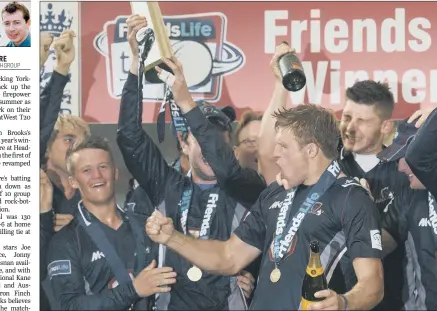  ?? PICTURE: JON BUCKLE/PA ?? SHOCK TRIUMPH: Jack Brooks’s former Northants team-mates celebrate winning the Friends Life T20 final at Edgbaston.
