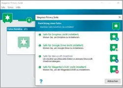 ??  ?? Die Privacy Suite speichert Ihre sensiblen Daten auf Wunsch verschlüss­elt auch in der Cloud. Unterstütz­t werden die Dienste von Dropbox, Google, Microsoft und Telekom.