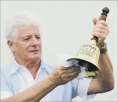  ??  ?? Battle’s Over organiser Bruno Peek with one of the bells that will be used to pay tribute to the First World War fallen.