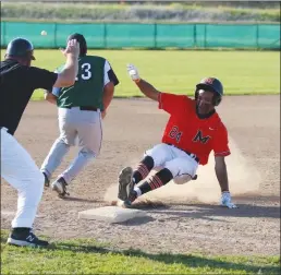  ?? Photo courtesy of Jennifer Kendall ?? Jeremiah Henderson advances to third for Marysville during its shutout win Thursday.