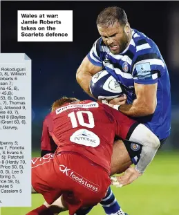  ??  ?? Wales at war: Jamie Roberts takes on the Scarlets defence