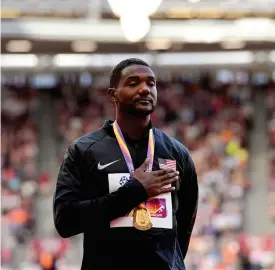  ?? FOTO: EPA/ANDY RAIN ?? Justin Gatlin med sitt VM-guld på 100 meter.