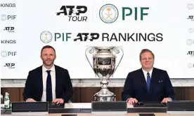  ?? Photograph: ATP ?? Massimo Calvelli, ATP chief executive, and Kevin Foster, head of corporate affairs at PIF, announced the deal on Wednesday.