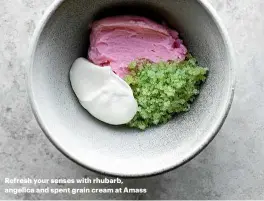  ??  ?? Refresh your senses with rhubarb, angelica and spent grain cream at Amass