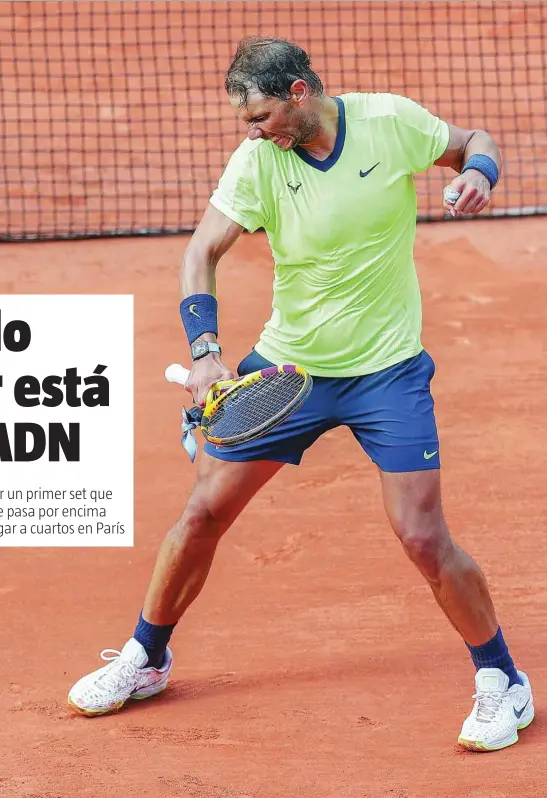  ?? EUROPA PRESS ?? Nadal celebra uno de los puntos que ganó ante Sinner en los octavos de Roland Garros