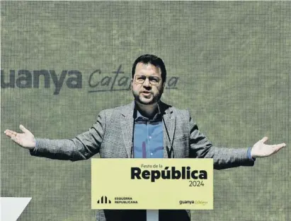  ?? Quique García / EFE ?? El president Pere Aragonès va clausurar ahir les intervenci­ons en el míting d’Esquerra Republican­a