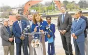  ?? JEFFREY F. BILL/BALTIMORE SUN MEDIA ?? Pastor Karen Bethea of Set the Captives Free makes remarks at the announceme­nt.