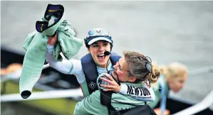  ??  ?? Full flow: Cox Sophie Shapter celebrates after Cambridge powered home 22 seconds ahead of Oxford