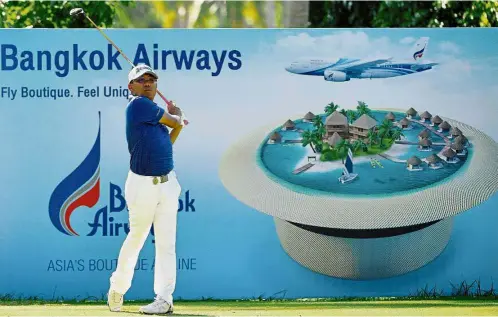  ?? — AFP ?? Off it goes: Nicholas Fung hits a shot in the third round of the Queen’s Cup at the Santiburi Samui Country Club in Koh Samui, Thailand, yesterday.