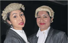  ?? Photo: Ronald Kumar ?? Friends Zeba Ali (left) and Shinal Devi congratula­te each other following their admission to the Bar by Acting Chief Justice Kamal Kumar at the Grand Pacific Hotel on August 7, 2020.