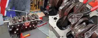  ??  ?? 14
You can now tighten the 3/4in main bearing cap bolts to 83lb.ft, but start to progressiv­ely tighten them to 50lb.ft, before finishing off with the final torque figure. Then bend over the lock tabs to secure them in position.