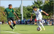 ?? Photo courtesy of JBU Sports Informatio­n ?? John Brown senior Jacob Zamarron, pictured against Science & Arts on Oct. 8, had his fourth multi-goal of the season Saturday, Oct. 15, in a 5-1 victory against Oklahoma City.