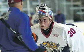  ?? LARRY WONG ?? Rookie Sebastian Cossa, 15, is in contention to earn the No. 1 goaltendin­g job for the Oil Kings this season.