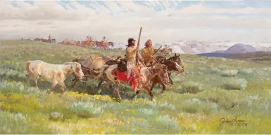 ?? ?? John F. Clymer (1907–1989), Heading for Rendezvous, 1978. Oil on Masonite, 10 x 20 in., signed ‘John Clymer’, inscribed ‘CAA’ and dated ‘© 1978’ lower right; signed and titled on the reverse. Estimate: $70/100,000