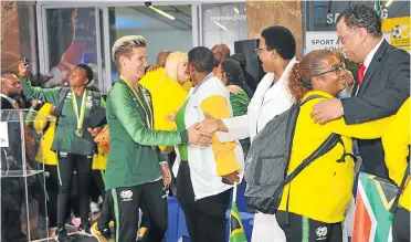  ?? Picture: Sydney ?? Desiree Ellis, coach of Banyana Banyana at OR Tambo Internatio­nal Airport following the team’s return from Ghana.