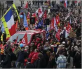  ?? MICHEL SPINGLER — THE ASSOCIATED PRESS ?? Protesters march during a demonstrat­ion against plans to push back France's retirement age, in Lille, northern France, on Saturday.