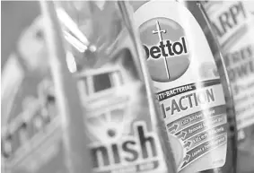  ??  ?? Products produced by Reckitt Benckiser; Vanish, Finish, Dettol and Harpic, are seen in London. — Reuters photo