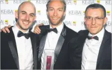  ?? Pictures: Wayne McCabe FM4396564 Buy pictures from kentonline.co.uk ?? Above, Anthony Klokkou, Luke Quilter and Mersudin Forbes, of Sleeping Giant Media. The digital agency based in Folkestone was named employer of the year and SME business of the year