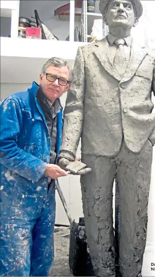  ??  ?? David Annand in his workshop with his sculpture of Chic Murray