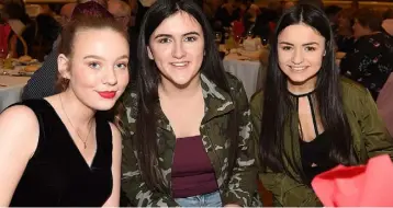  ??  ?? Grace Flanagan, Kaiya Taaffe and Julie Guinan at the St. Kevins GFC dinner dance in the Grove Dunleer.