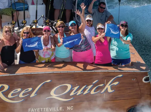  ??  ?? The ladies on Reel Quick (above) had a good day of white marlin fishing out of Morehead City, North Carolina, during the Keli Wagner Lady Angler Tournament, held prior to the start of the Big Rock Blue Marlin Tournament. The Decorated Bra Contest is a...