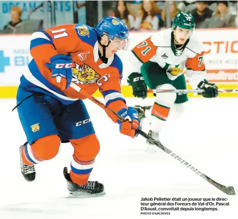  ?? PHOTO D’ARCHIVES ?? Jakob Pelletier était un joueur que le directeur général des Foreurs de Val-d’or, Pascal D’aoust, convoitait depuis longtemps.