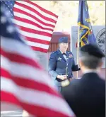  ?? Shelly Thorene
/ Union Democrat ?? Retired Air Force Col. Debbie Esque, 67, of Sonora, recalls moments from her service at the 9/11 Global War onterroris­m Memorial in Tuolumne onthursday.
