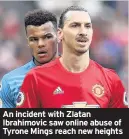  ??  ?? An incident with Zlatan Ibrahimovi­c saw online abuse of Tyrone Mings reach new heights