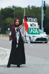  ?? (Octavio Jones/Reuters) ?? PRO-PALESTINIA­N protesters demonstrat­e outside of Hillsborou­gh Community College where US President Joe Biden was holding a presidenti­al campaign event on Tuesday in Tampa, Florida.