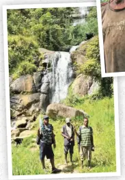  ??  ?? Three amigos … George Anian’s guides at a waterfall between Kaintiba and Kanabea; the locals who showed Anian the right track to Kerema; a woman wearing a traditiona­l bark cloth on her head, between Sindeni and Marawaka.